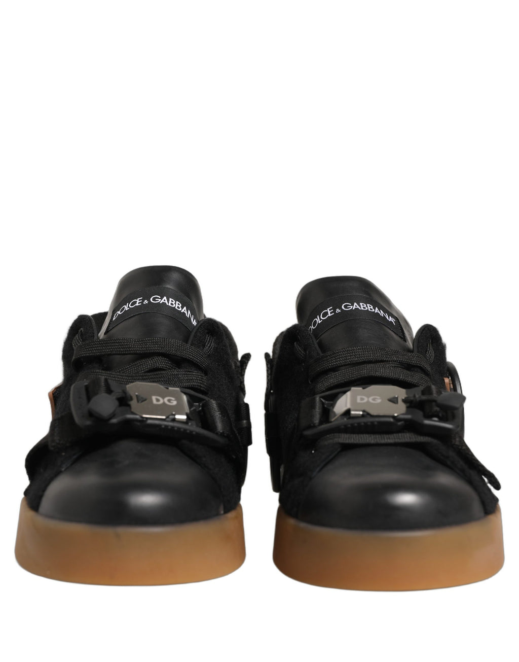 Chaussures sneakers Dolce & Gabbana en cuir noir pour homme, baskets basses élégantes et confortables.