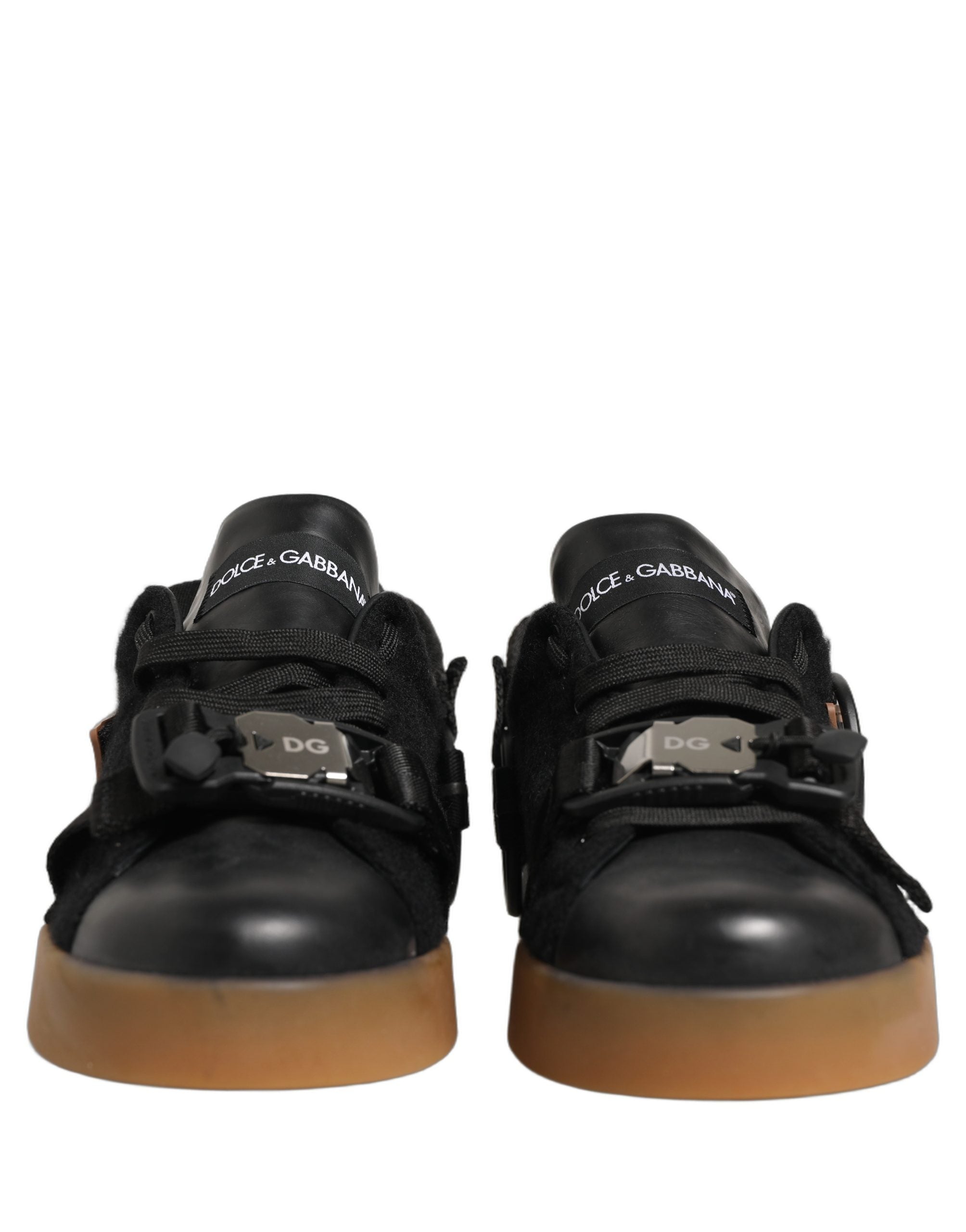 Chaussures sneakers Dolce & Gabbana en cuir noir pour homme, baskets basses élégantes et confortables.