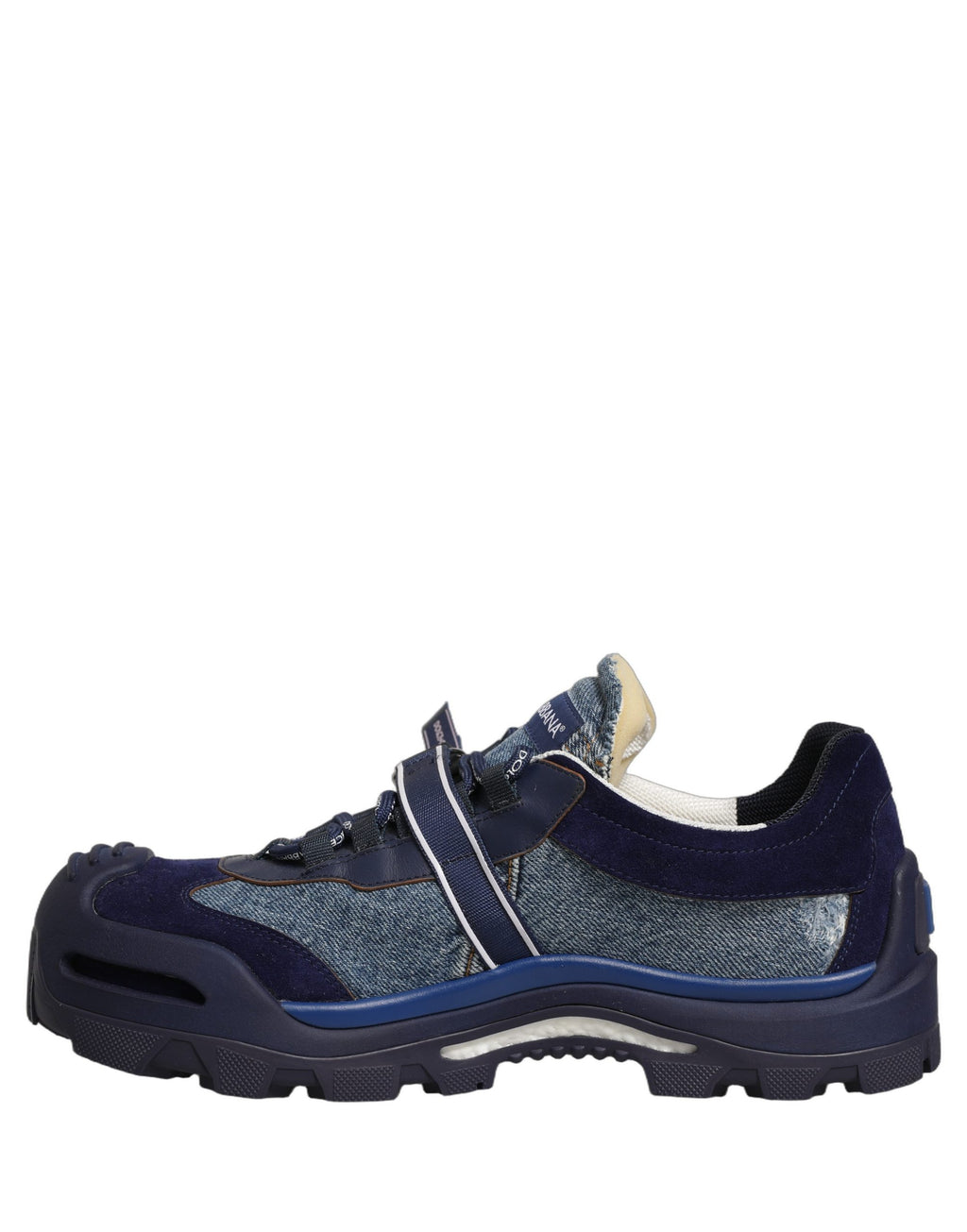 Basket en denim bleu Dolce & Gabbana Airmaster avec panneaux, baskets basses élégantes et décontractées.