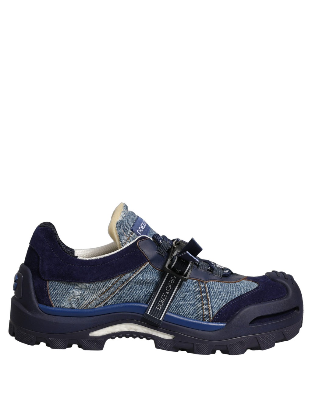 Chaussures sneakers basses Dolce & Gabbana Blue Airmaster en denim à panneaux, mode décontractée et tendance.