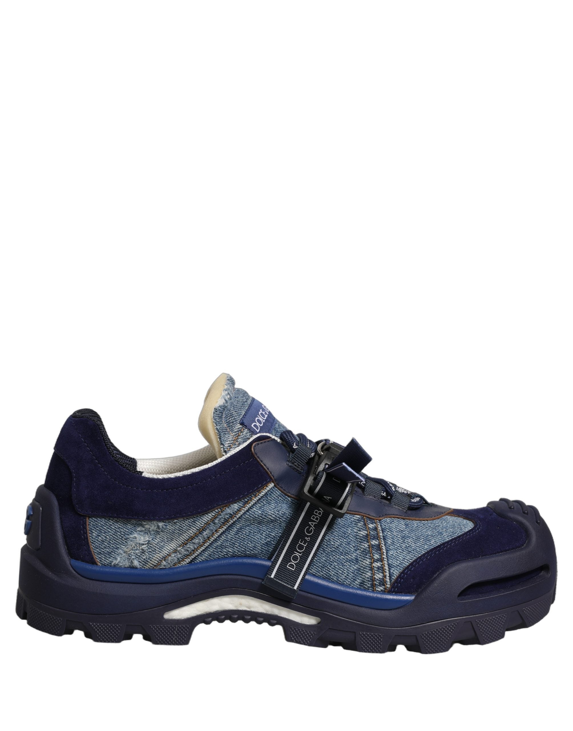 Chaussures sneakers basses Dolce & Gabbana Blue Airmaster en denim à panneaux, mode décontractée et tendance.