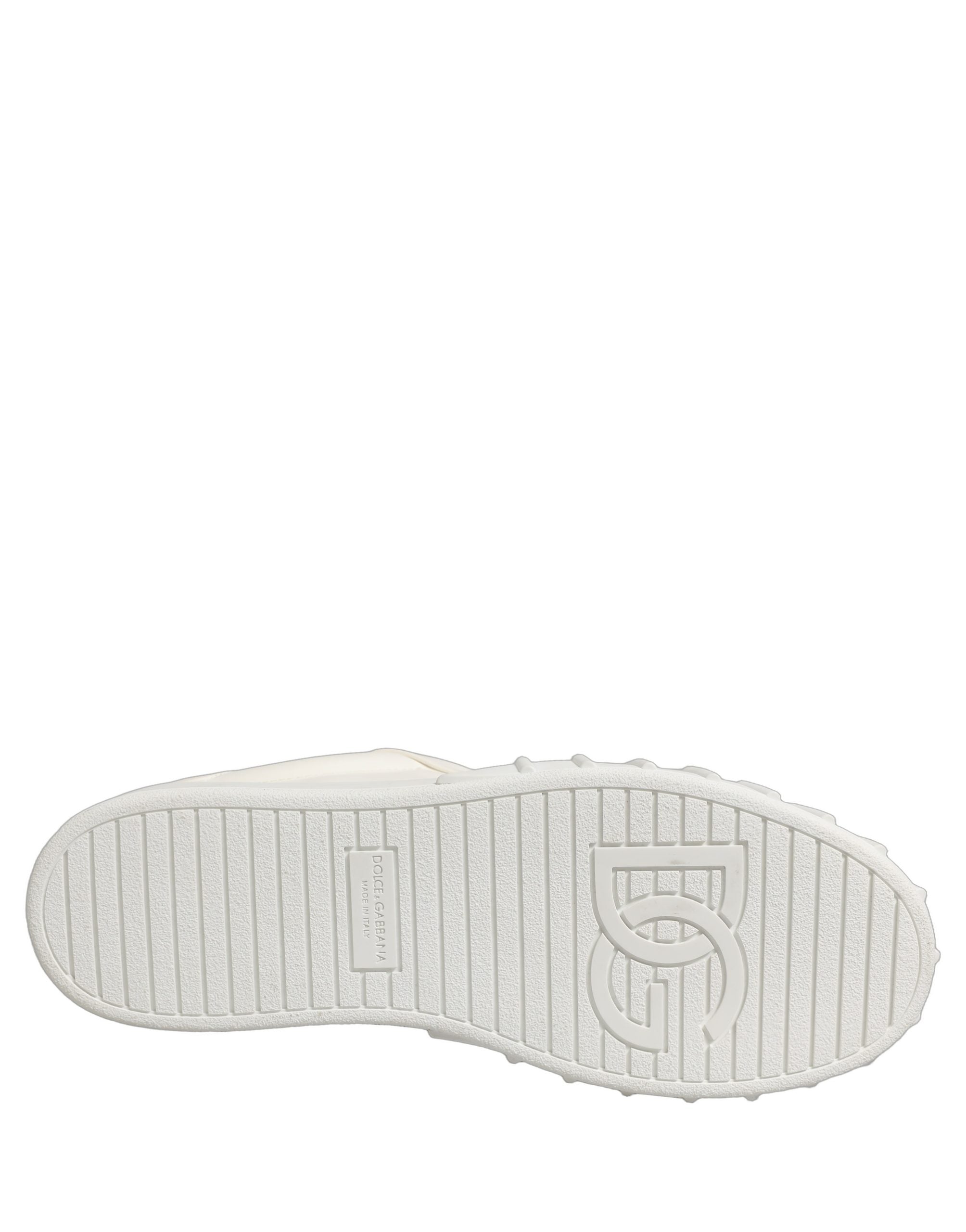 Chaussures sneakers basses en cuir blanc Dolce & Gabbana avec lacets, élégantes et modernes.