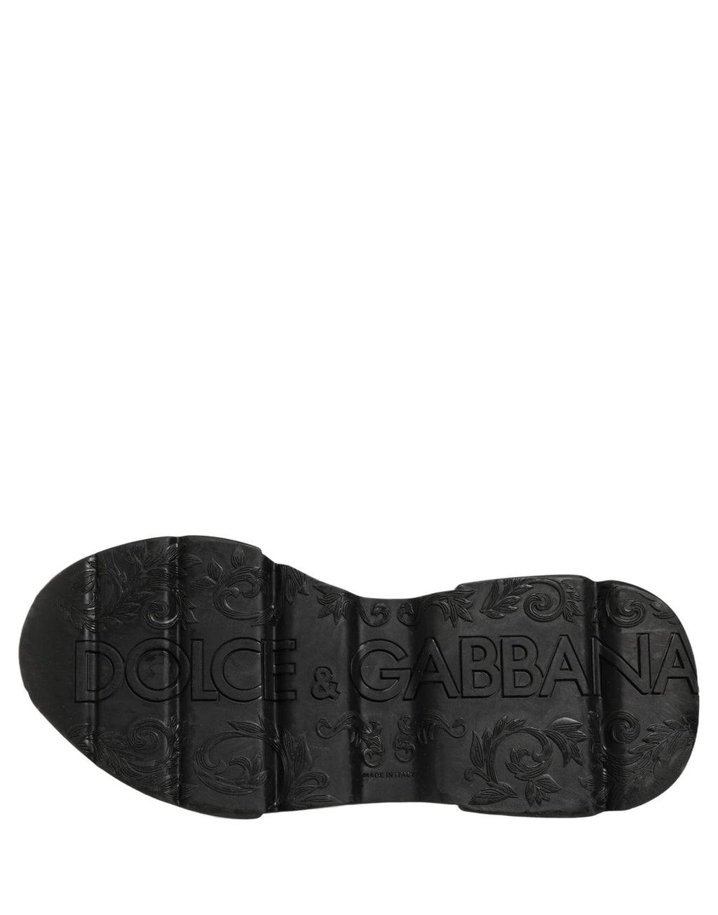 Chaussures sneakers basses Dolce & Gabbana Daymaster en blanc et noir, vue de face, en cuir avec logo sur la semelle.