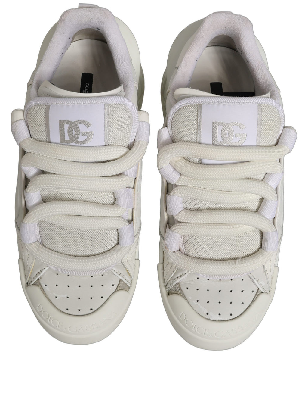 Sneakers portofino en cuir blanc de Dolce & Gabbana, chaussures décontractées avec design élégant et détails modernes.