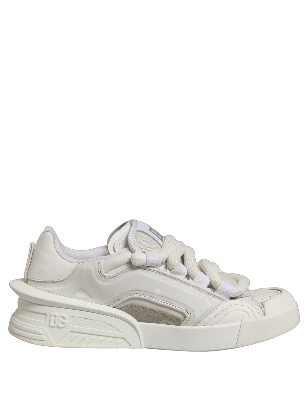 Chaussures sneakers Portofino en cuir blanc de Dolce & Gabbana, baskets élégantes pour un style sophistiqué.