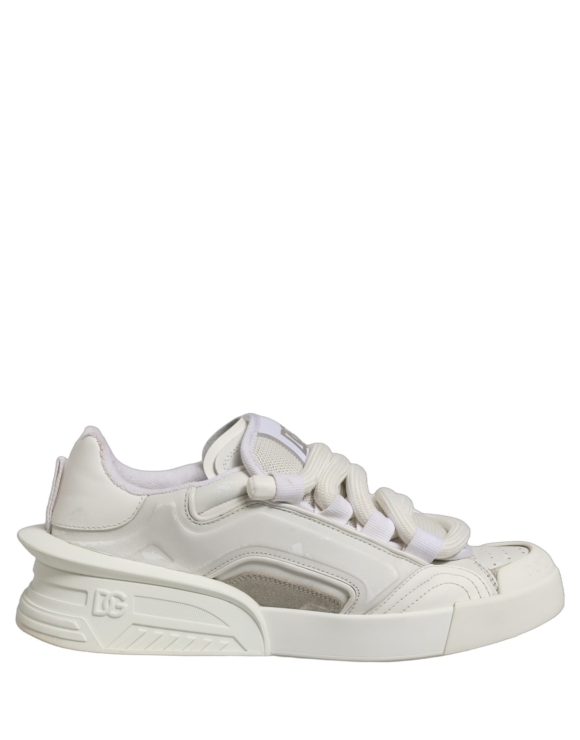 Chaussures sneakers Portofino en cuir blanc de Dolce & Gabbana, baskets élégantes pour un style sophistiqué.
