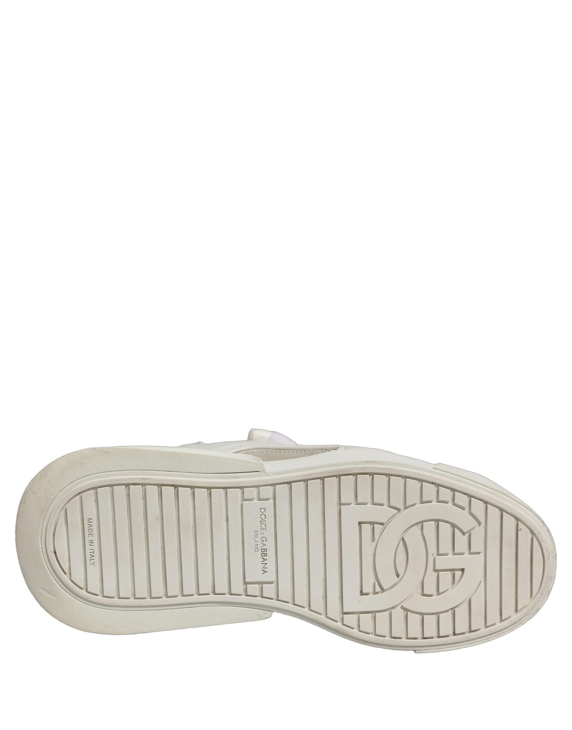 Chaussures sneakers blanches Dolce & Gabbana Portofino Space en cuir, vue de face avec détails de design élégants