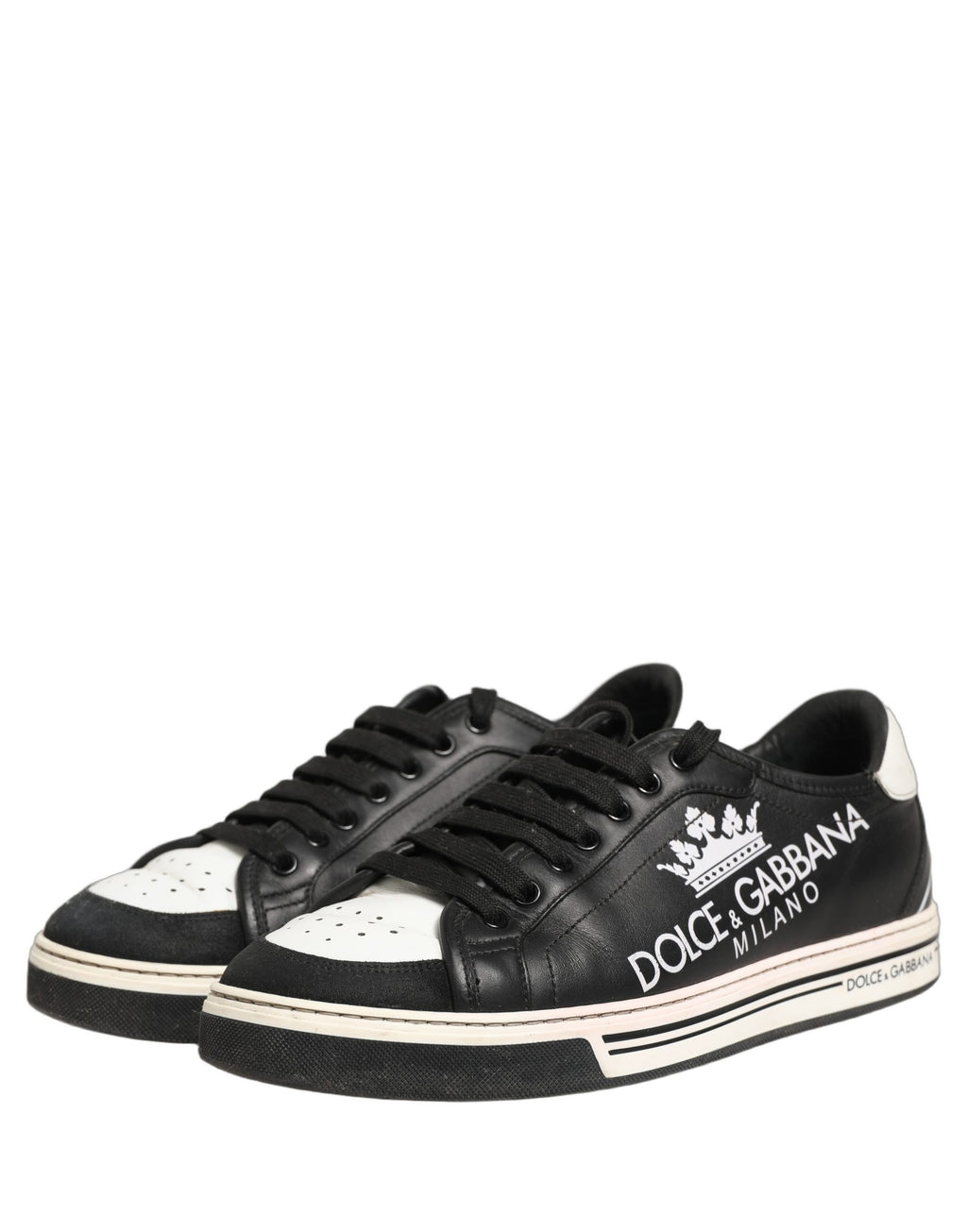 Chaussures sneakers pour homme Dolce & Gabbana, en cuir noir avec couronne motif, style Milano, vue de face
