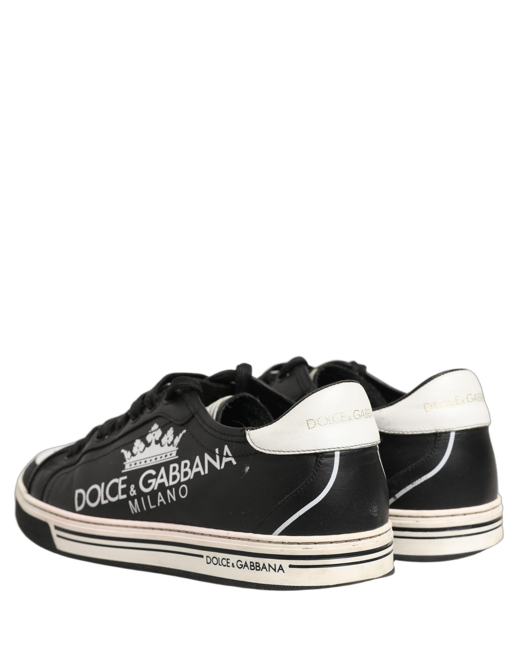 Chaussures de sport Dolce & Gabbana Milan en cuir noir avec couronne, sneakers pour homme, vue de face.