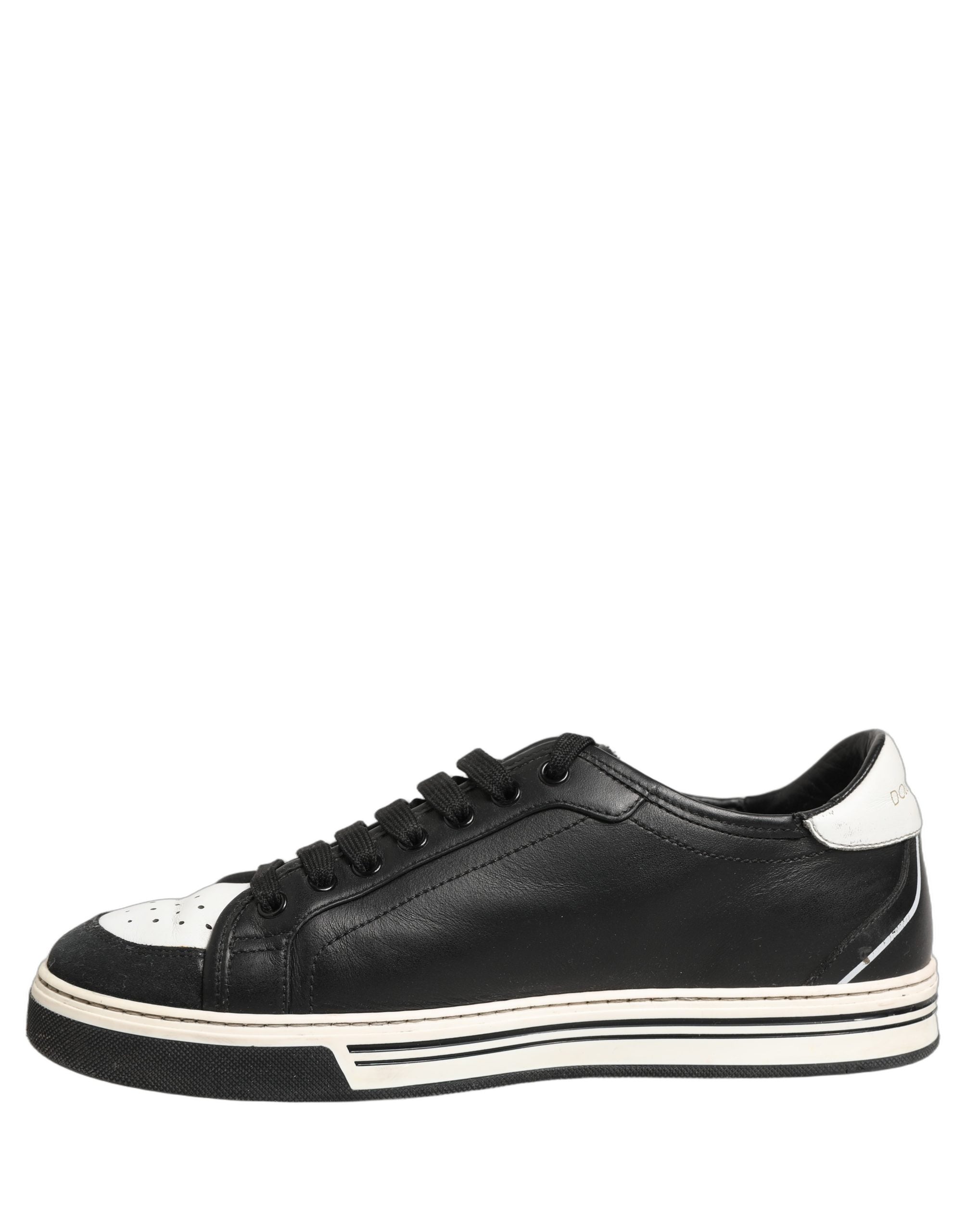 Chaussures sneakers Dolce & Gabbana en cuir noir avec une couronne ornementale pour homme, style Milano.