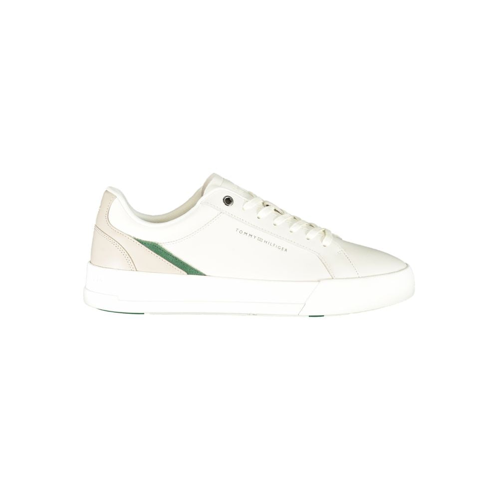 Sneakers en polyuréthane blanc Tommy Hilfiger pour homme, vue en détails, avec semelle blanche et design moderne.