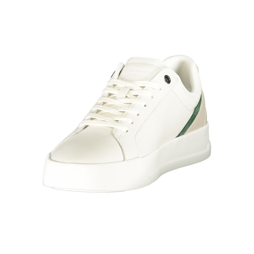 Sneakers Tommy Hilfiger Bianco en polyuréthane pour homme, vue de face, avec semelle blanche et design épuré.