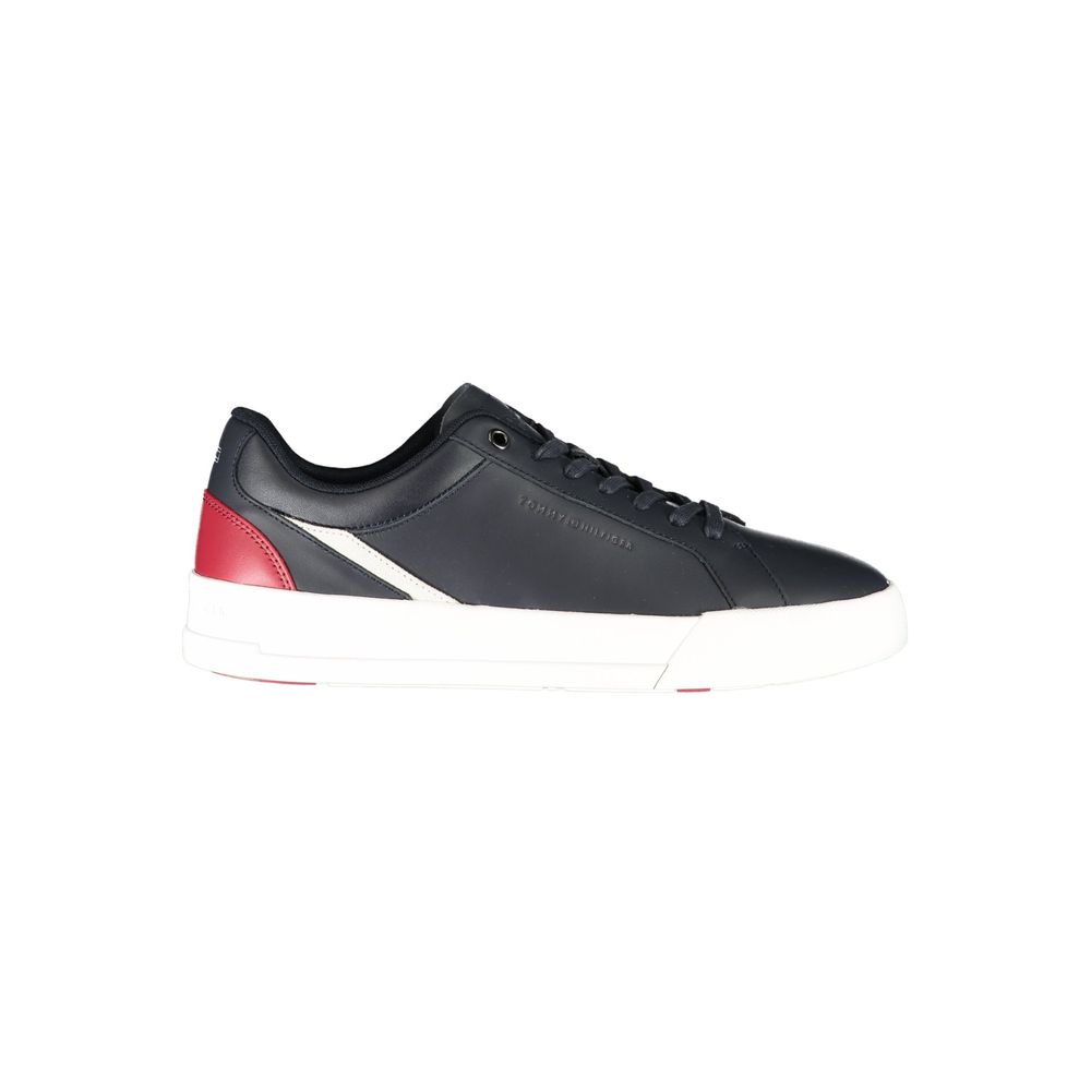 Sneakers pour homme Tommy Hilfiger en polyuréthane bleu, style décontracté et moderne, vue de côté.