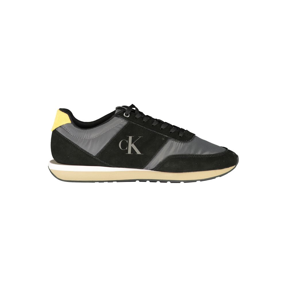 Chaussures de sport noires Calvin Klein en polyester pour hommes, chaussures de sneakers élégantes et confortables pour la marche.