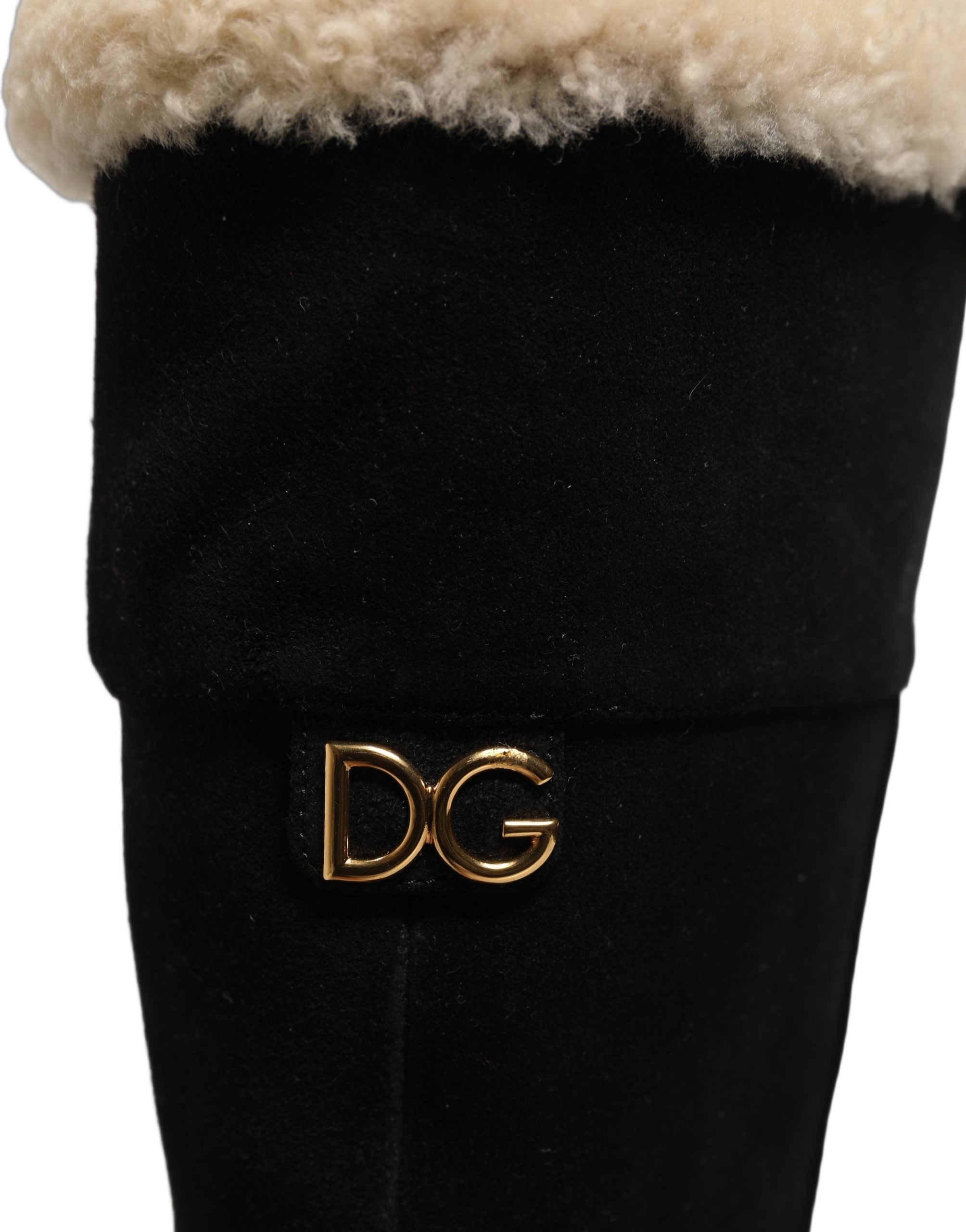Bottes hautes en cuir suède noir de Dolce & Gabbana, chaussures élégantes pour femmes.