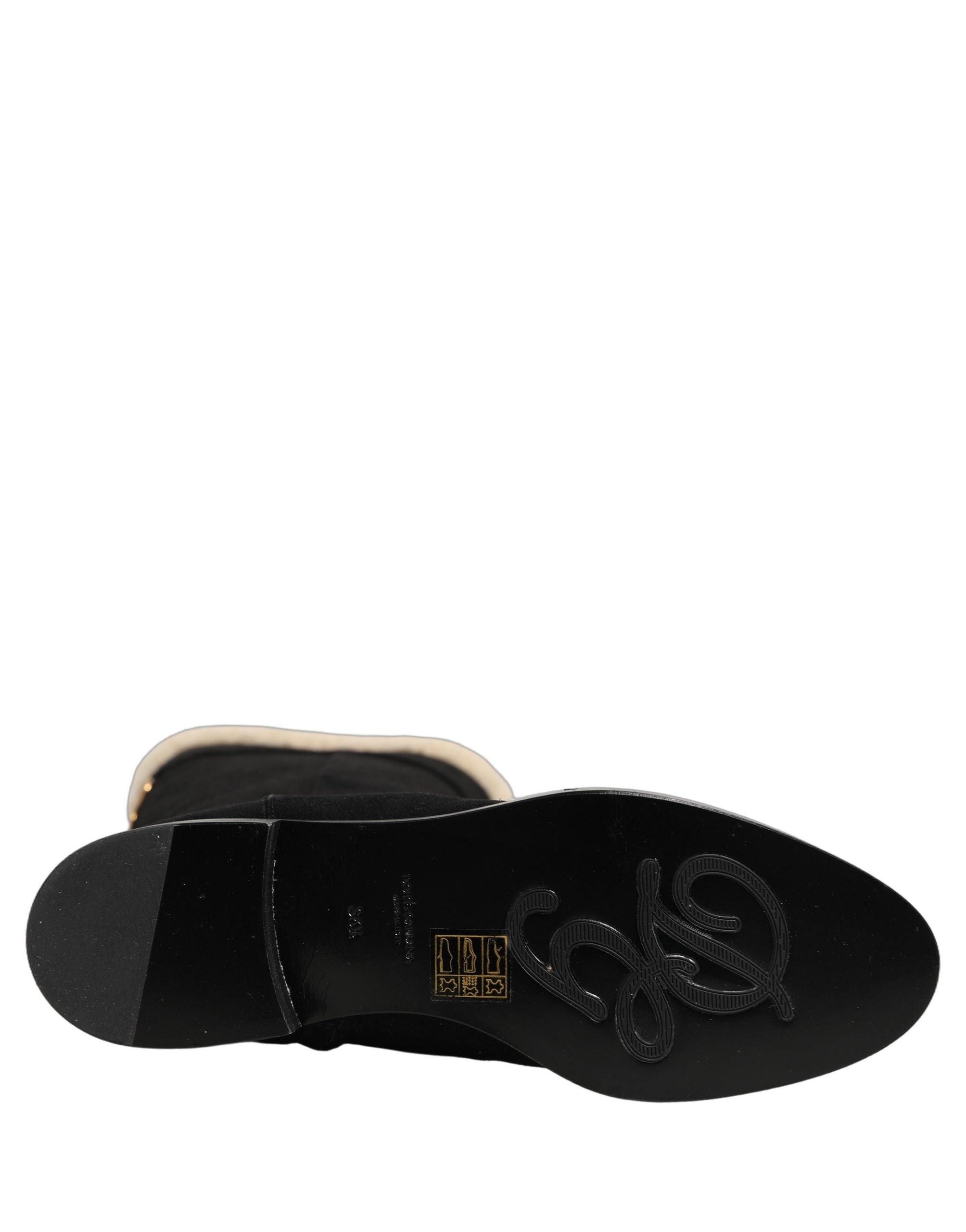 Bottes hautes en cuir de suède noir de Dolce & Gabbana, chaussures élégantes pour femme.