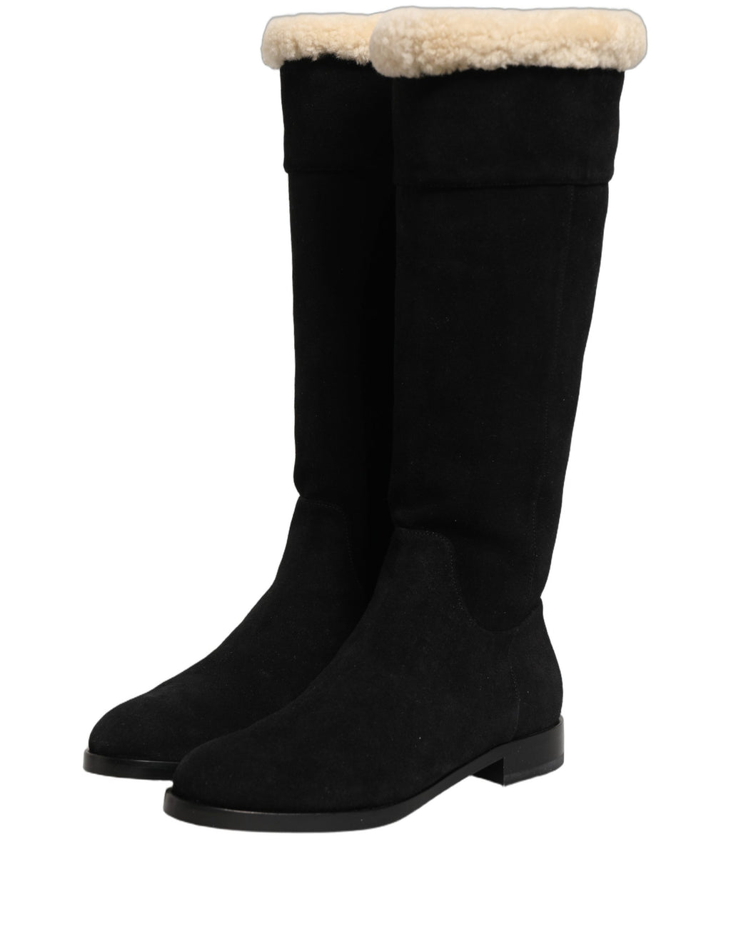 Bottes hautes en cuir suédé noir de Dolce & Gabbana, chaussures élégantes pour femmes.