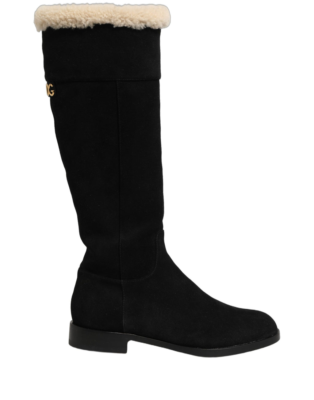 Bottes en cuir suédé noir de la marque Dolce & Gabbana, bottes hautes pour femmes, détails élégants et talons.