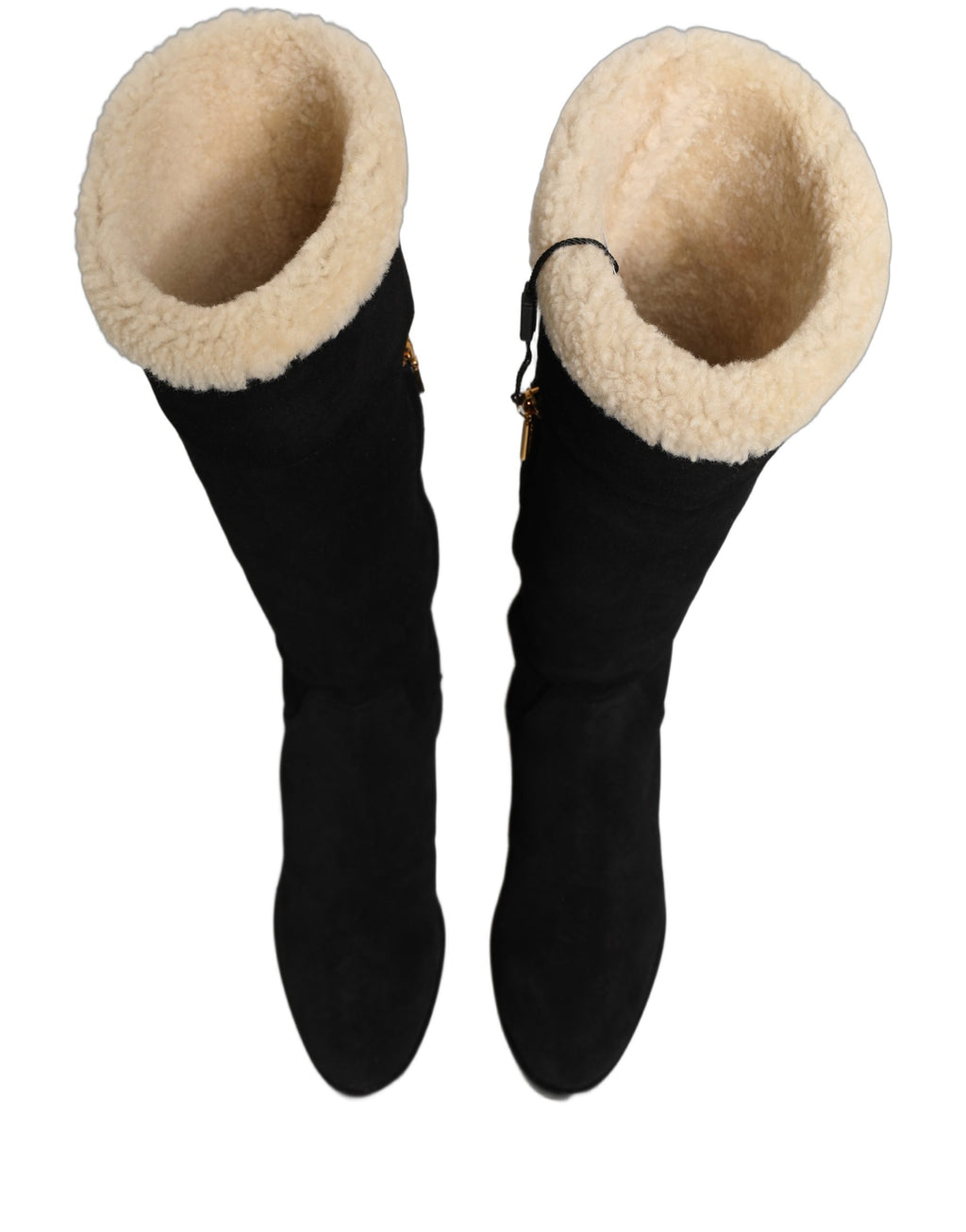 Bottes hautes en cuir suédé noir de Dolce & Gabbana, style élégant et sophistiqué, pour femmes.
