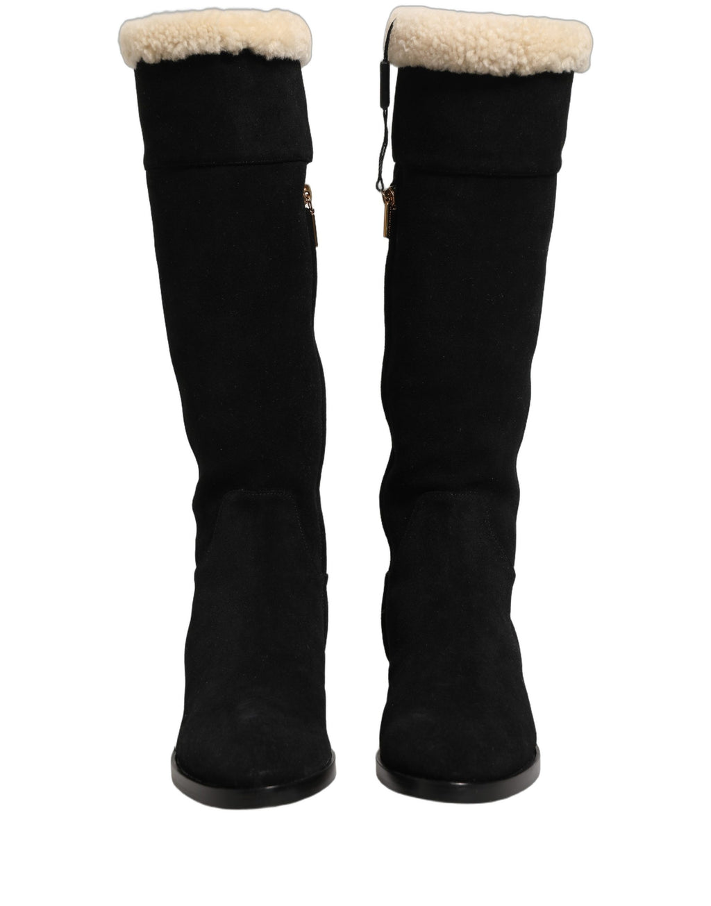 Bottes hautes en cuir suédé noir de la marque Dolce & Gabbana, chaussures élégantes pour femmes.