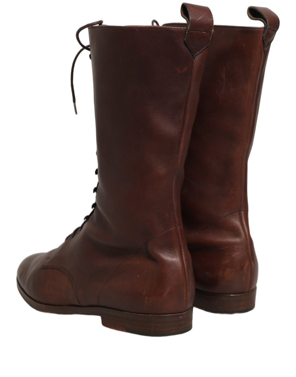 Bottes en cuir marron Dolce & Gabbana avec lacets, mi-mollet, chaussures élégantes et sophistiquées.