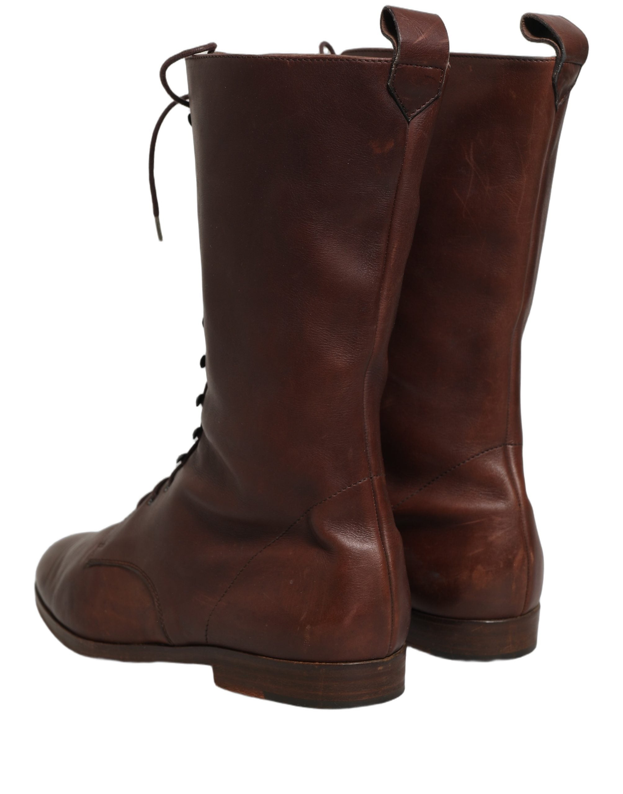 Bottes en cuir marron Dolce & Gabbana avec lacets, mi-mollet, chaussures élégantes et sophistiquées.