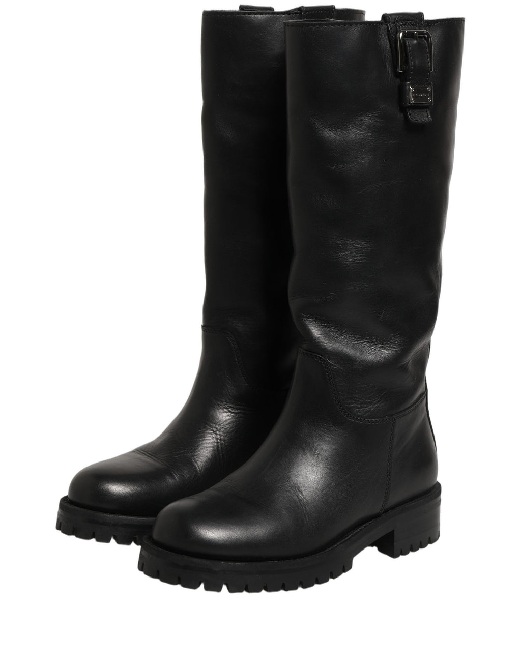 Bottes Dolce & Gabbana en cuir noir avec boucle, mi-mollet, chaussures élégantes et sophistiquées.