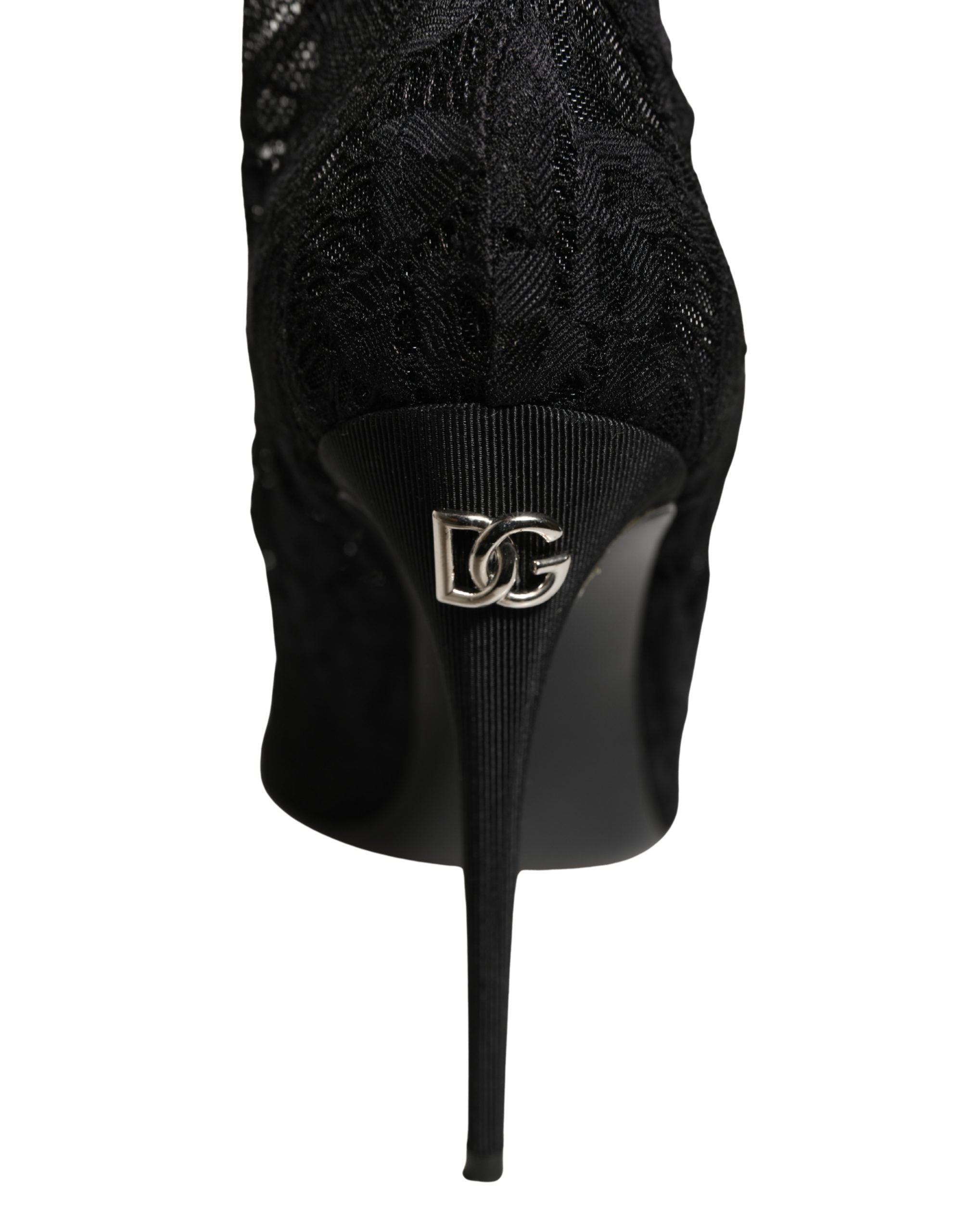 Chaussures Dolce & Gabbana Taormina en dentelle noire, bottines à talons élégantes et sophistiquées.