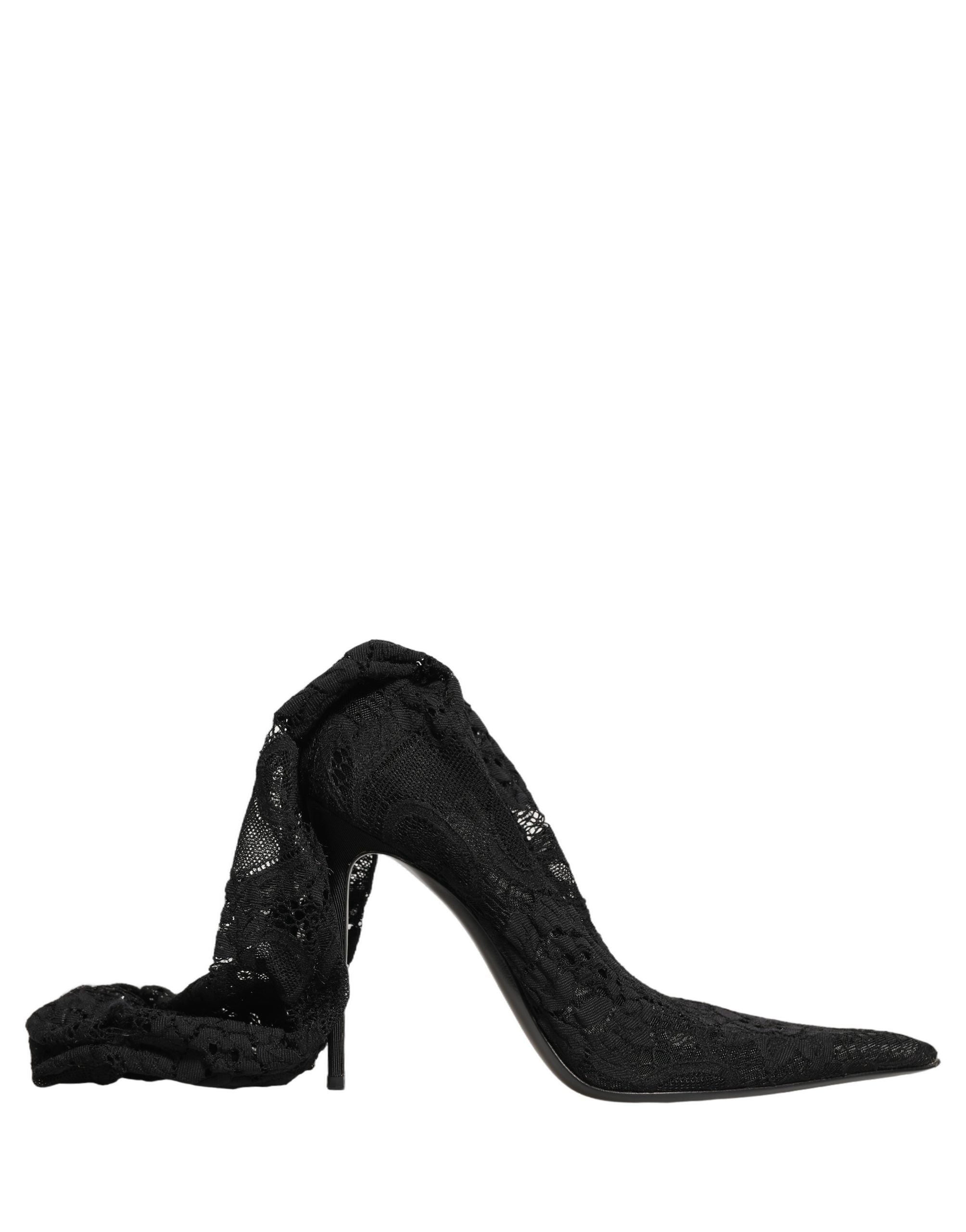 Bottes à talons Dolce & Gabbana Taormina en dentelle noire, chaussures pumps élégantes avec design sophistiqué.