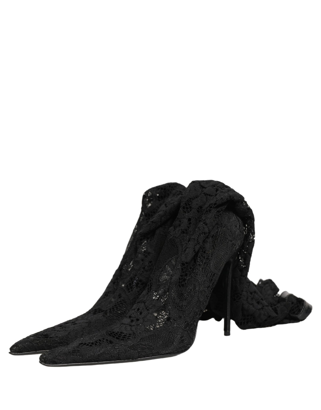 Chaussures Dolce & Gabbana Taormina en dentelle noire, bottines élégantes avec talons pour femmes.