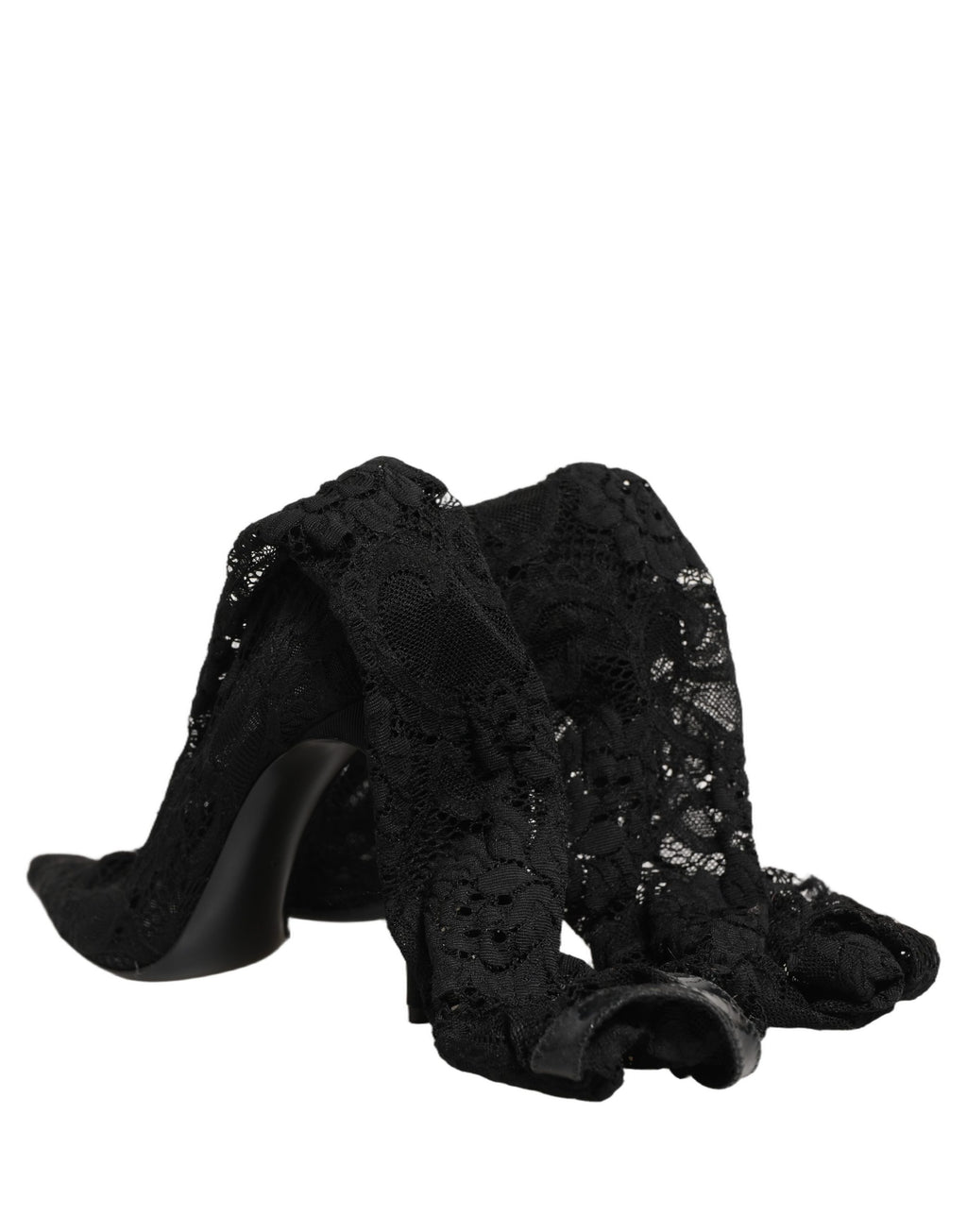 Chaussures Dolce & Gabbana Taormina en dentelle noire avec bottines à talons et semelle en cuir.