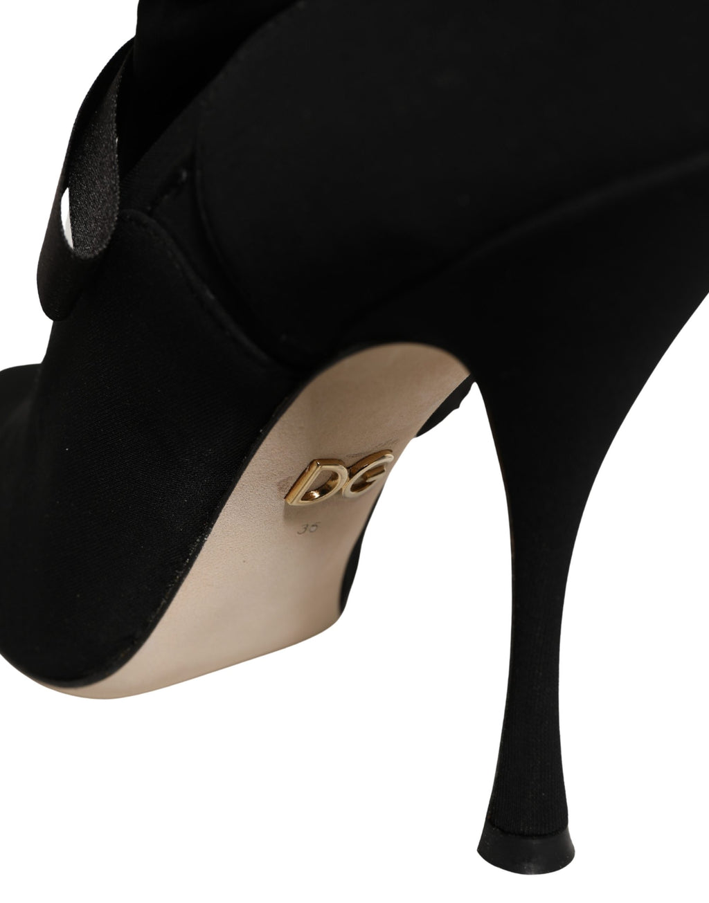 Chaussures à talons stilettos noires Dolce & Gabbana, bottines mi-mollet élégantes en cuir pour femmes.