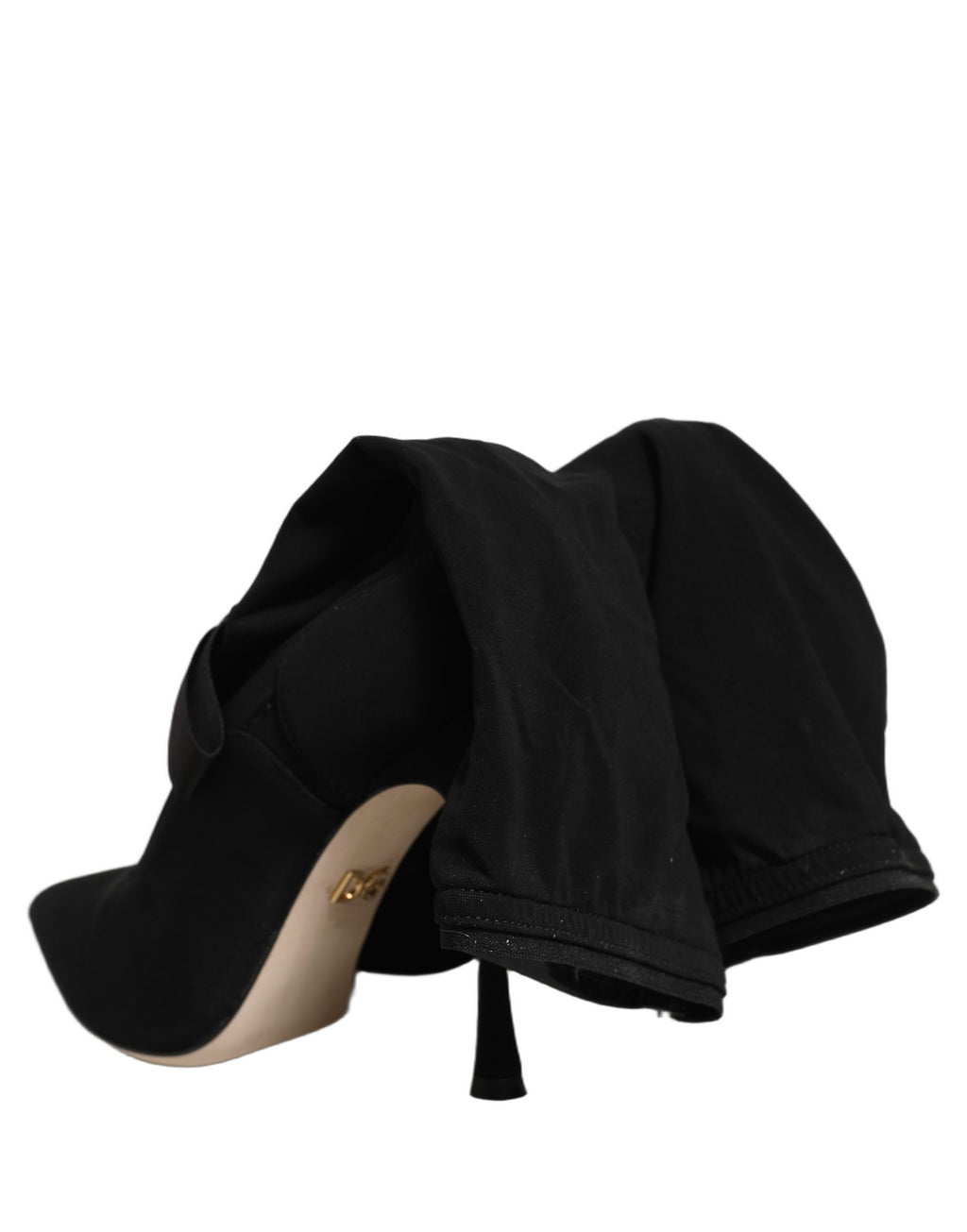 Chaussures Dolce & Gabbana, bottines noires à talons stilettos et mi-mollet, élégantes et sophistiquées.