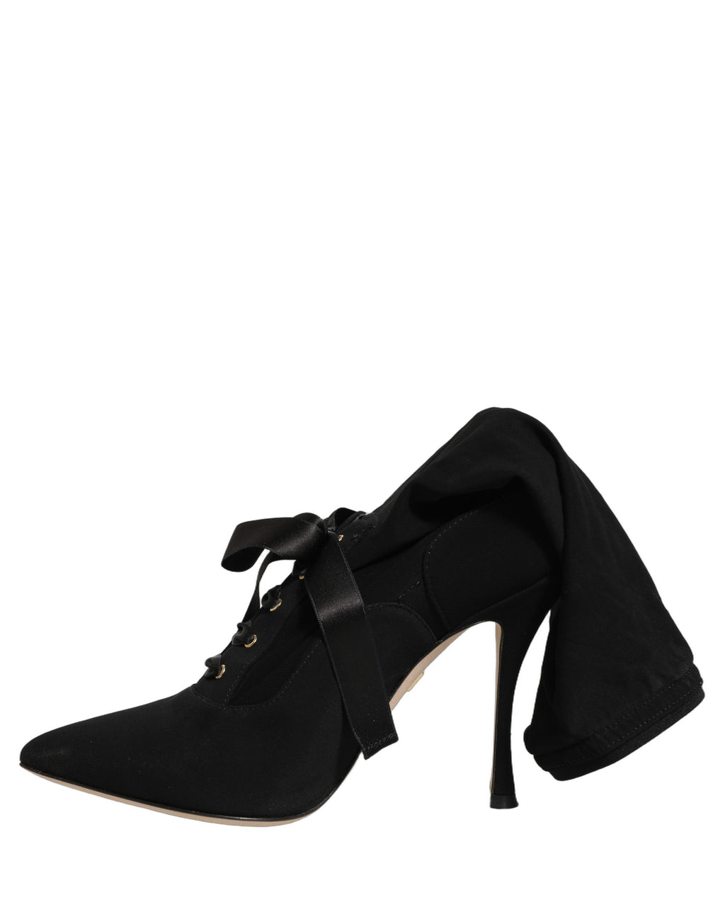 Chaussures Dolce & Gabbana, bottines noires à talons stilettos, mi-mollet, élégantes et sophistiquées.