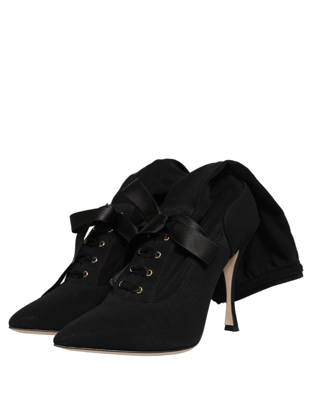 Chaussures Dolce & Gabbana bottines noires à talons stilettos mi-mollet, élégantes et sophistiquées.