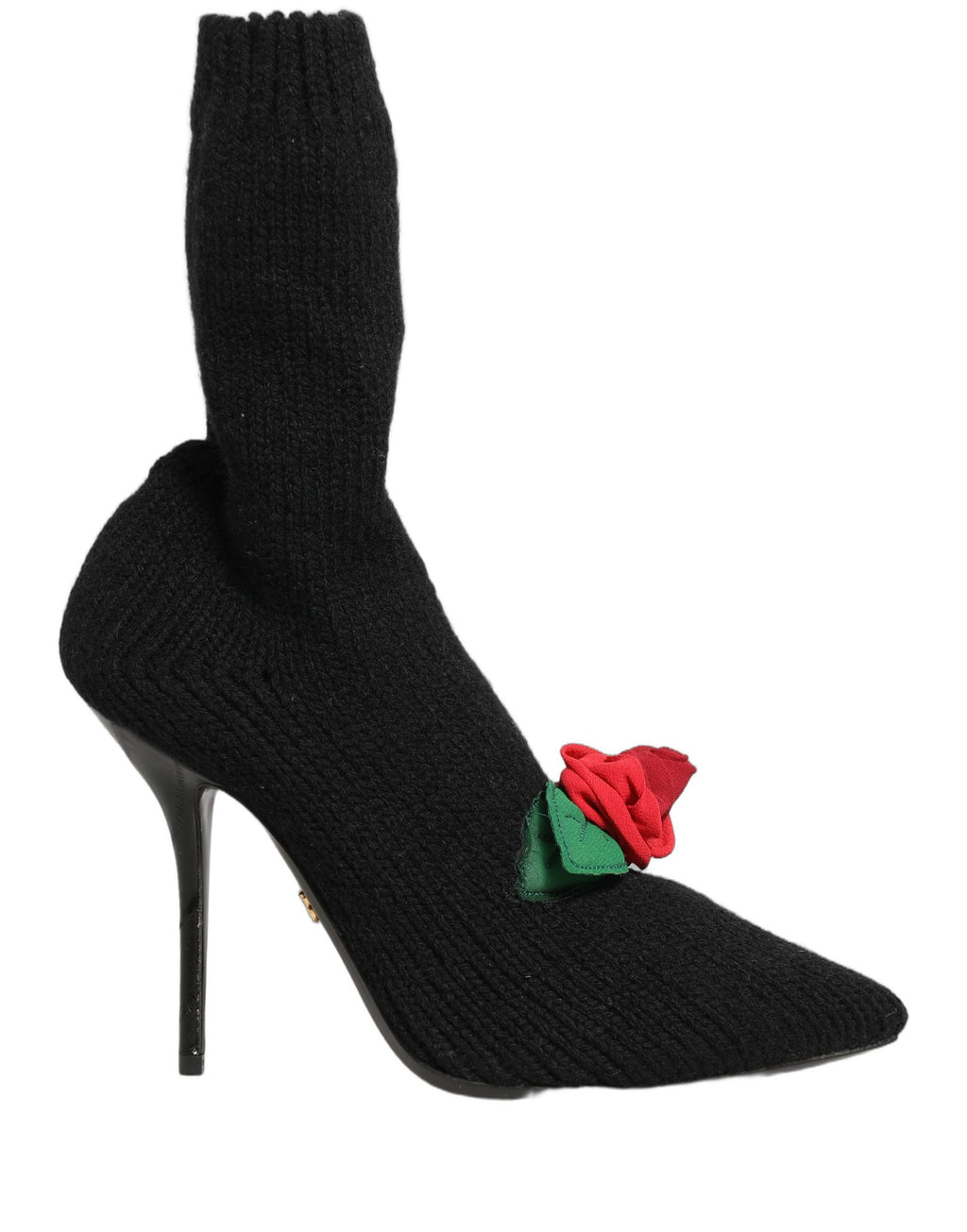 Chaussures Dolce & Gabbana, bottes mi-mollet à talons aiguilles noirs, élégantes et sophistiquées, vues de face.