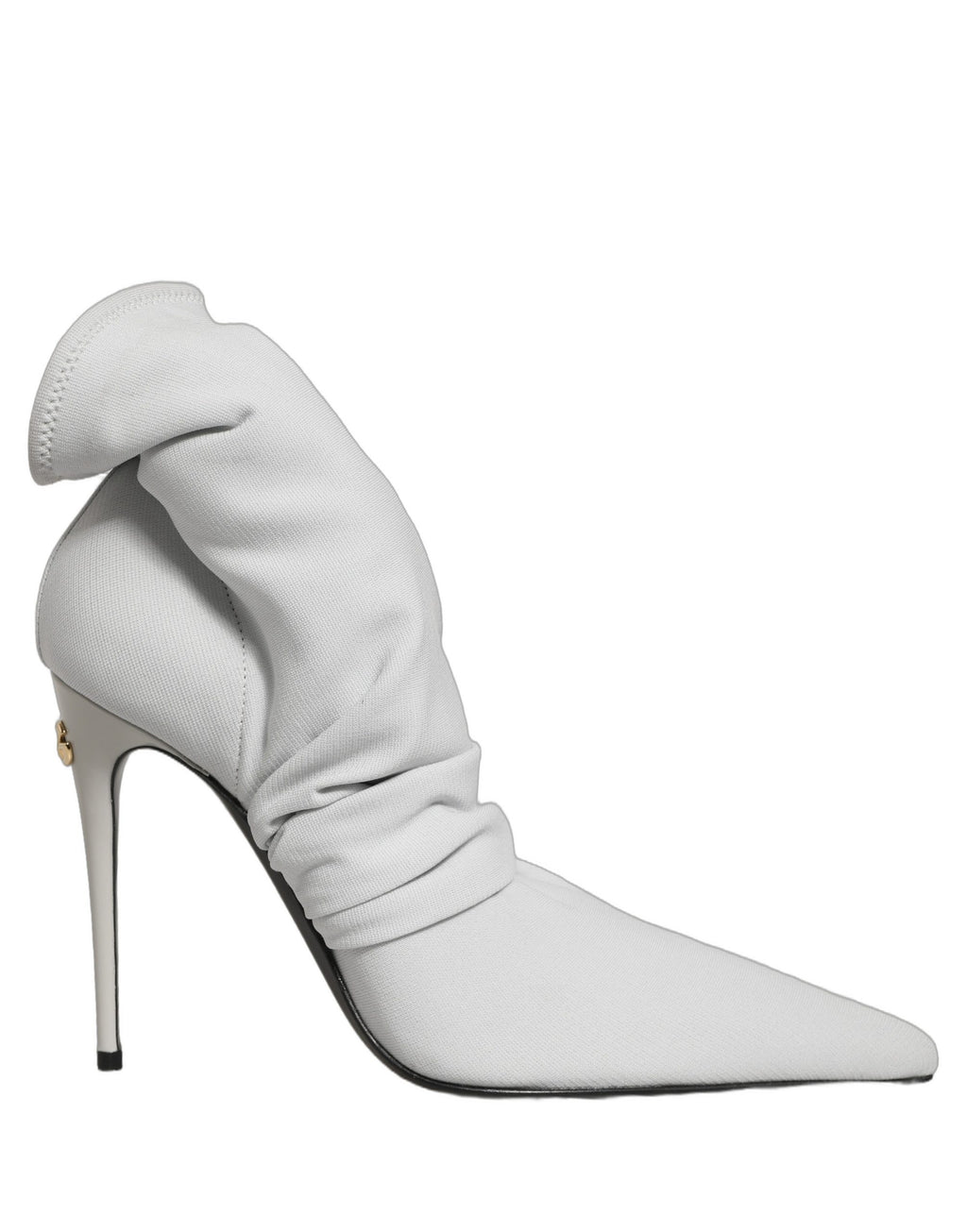 Chaussures Dolce & Gabbana à talons gris, bottines à chaussettes extensibles pour la cheville, vue de face.