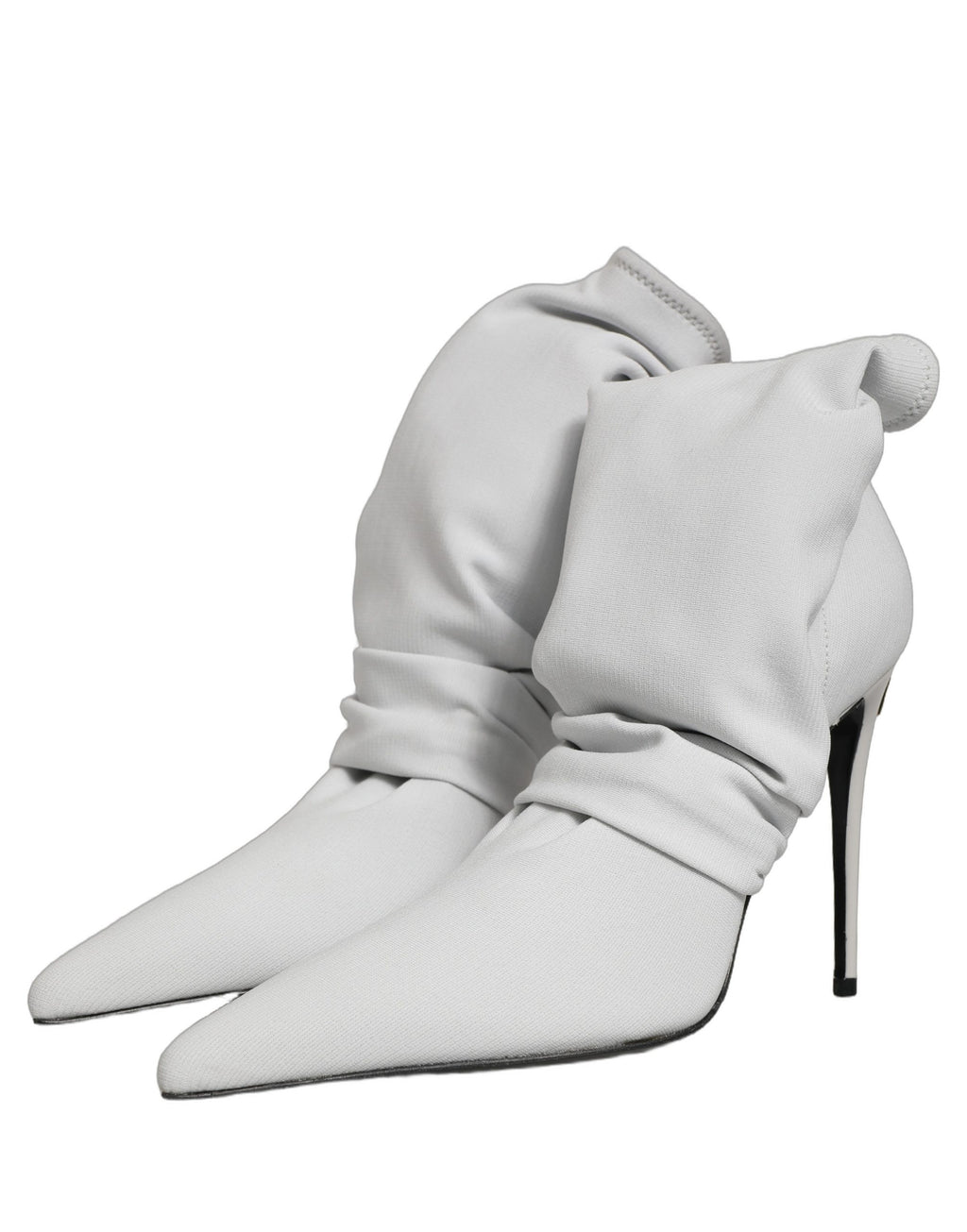 Bottines à talons Dolce & Gabbana en gris, chaussettes extensibles et style ankle boots, vue de face.