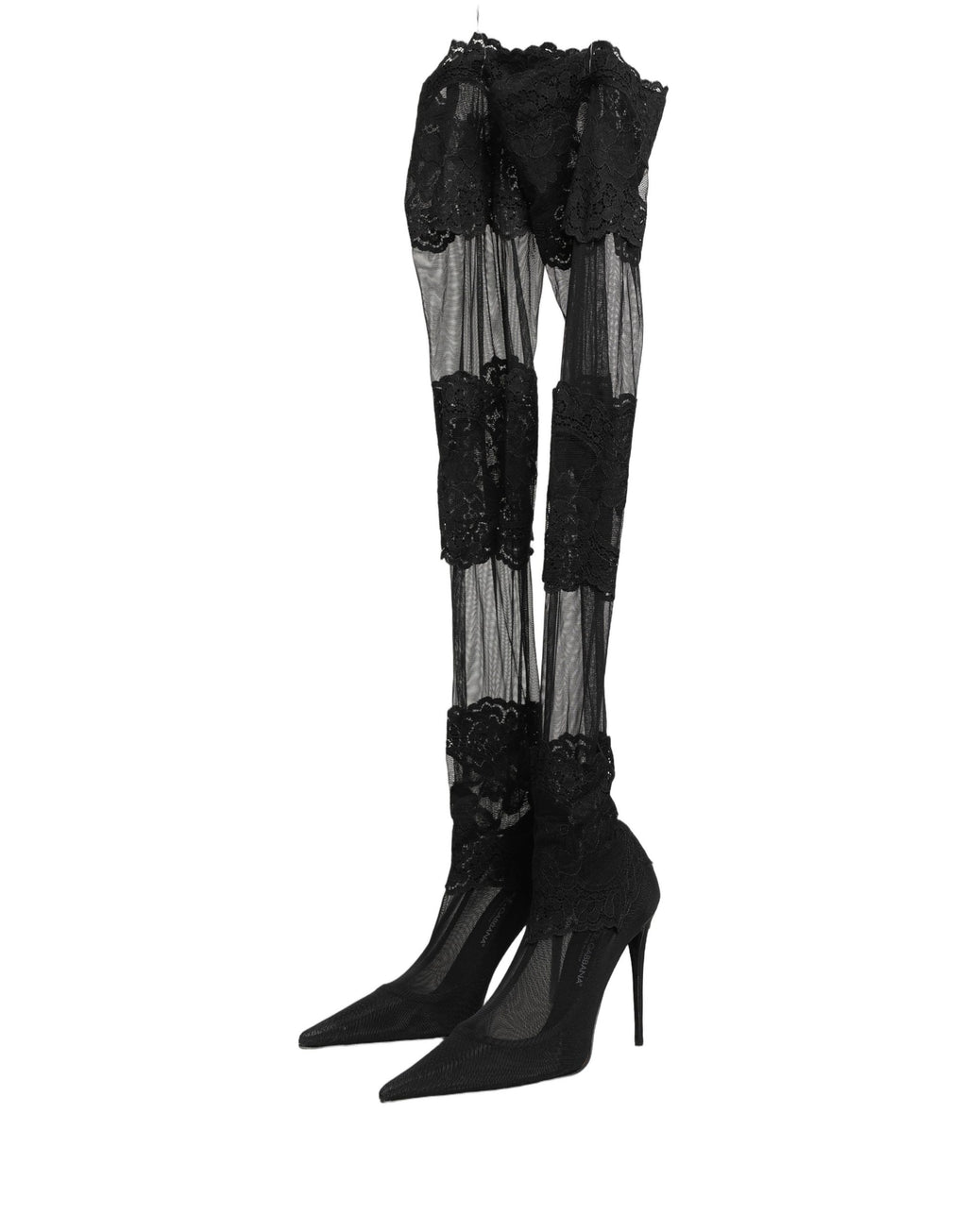 Chaussures Dolce & Gabbana à talons, bottines noires à over-the-knee, style élégant et sophistiqué, en cuir noir.
