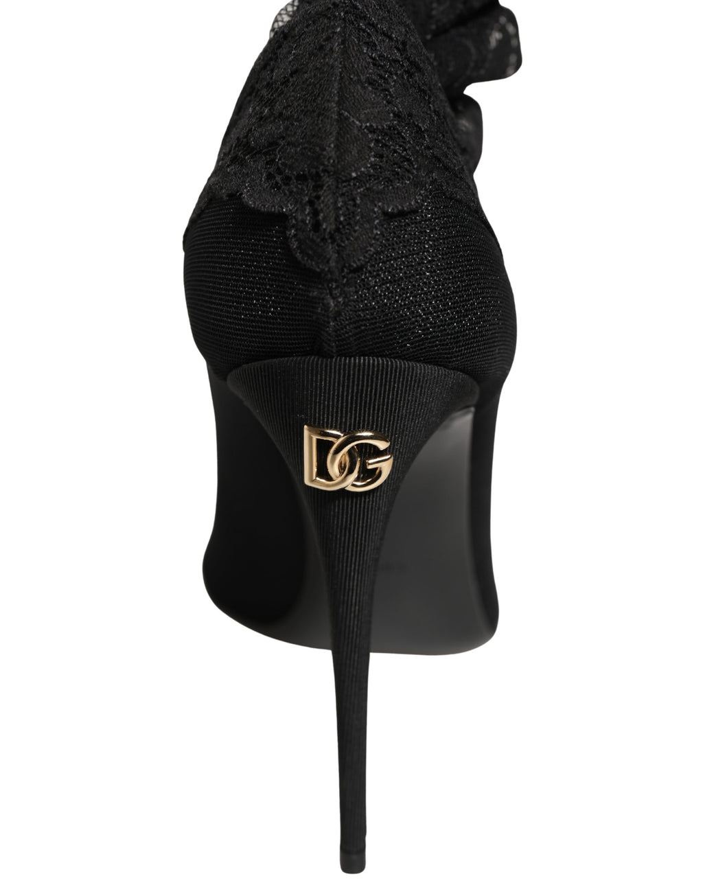 Bottes noires Dolce & Gabbana, cuissardes avec talons, en cuir, avec semelle épaisse et design élégant.