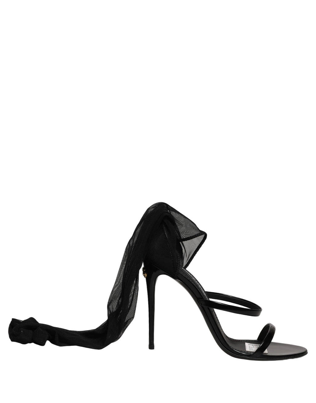 Sandales stilettos Dolce & Gabbana avec chaussettes intégrées et bottes hautes en noir, visibles sur l'image.