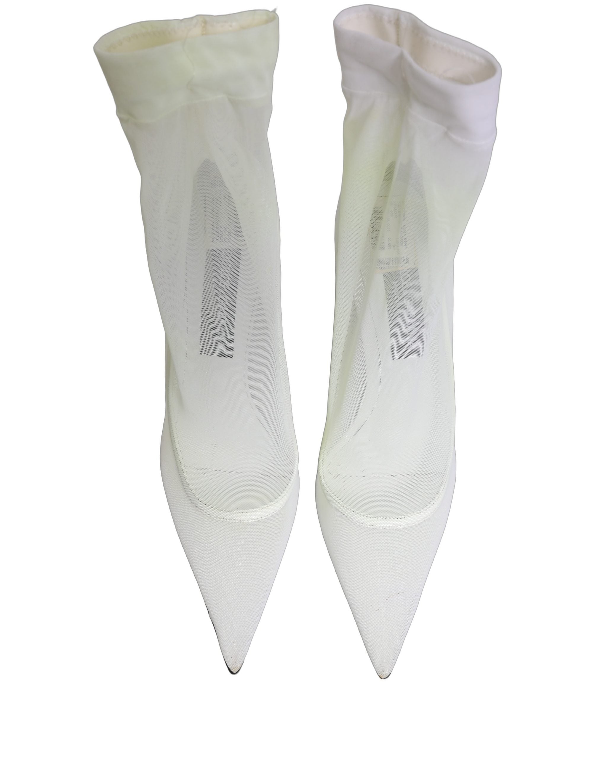 Bottes à chaussettes en tulle stretch blanches de Dolce & Gabbana, chaussures élégantes à talons et design en mesh.