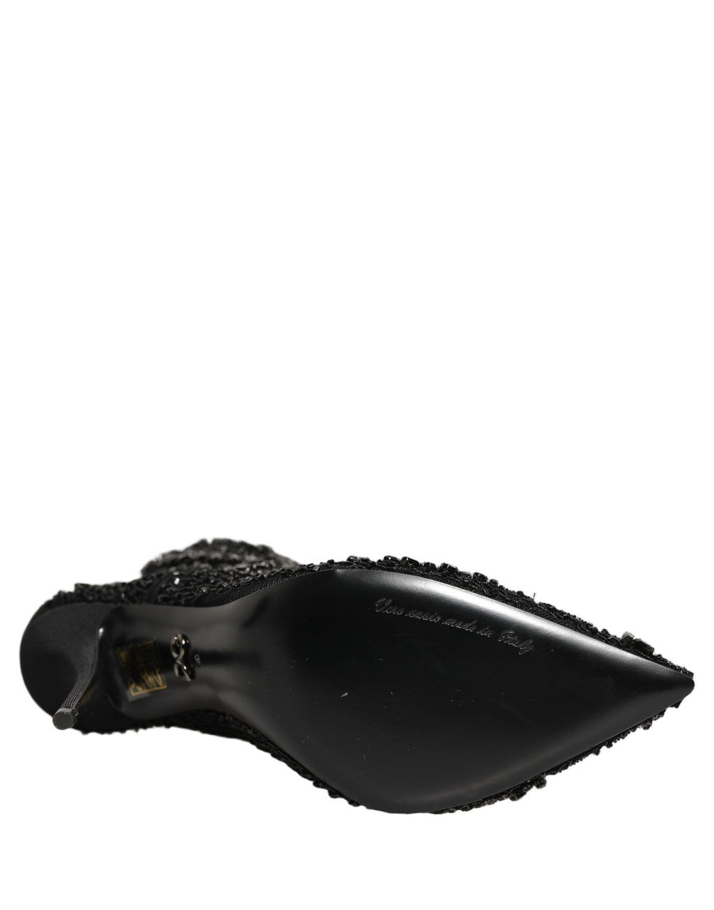 Bottes à talons ankle en mesh noir Dolce & Gabbana, ornées de embellissements brillants, pour un look élégant et sophistiqué.