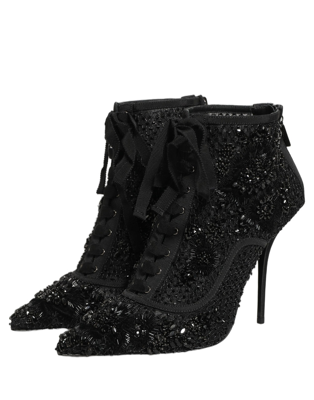 Bottes ankle en mesh noir Dolce & Gabbana avec embellissements, chaussures élégantes et tendance pour femme.