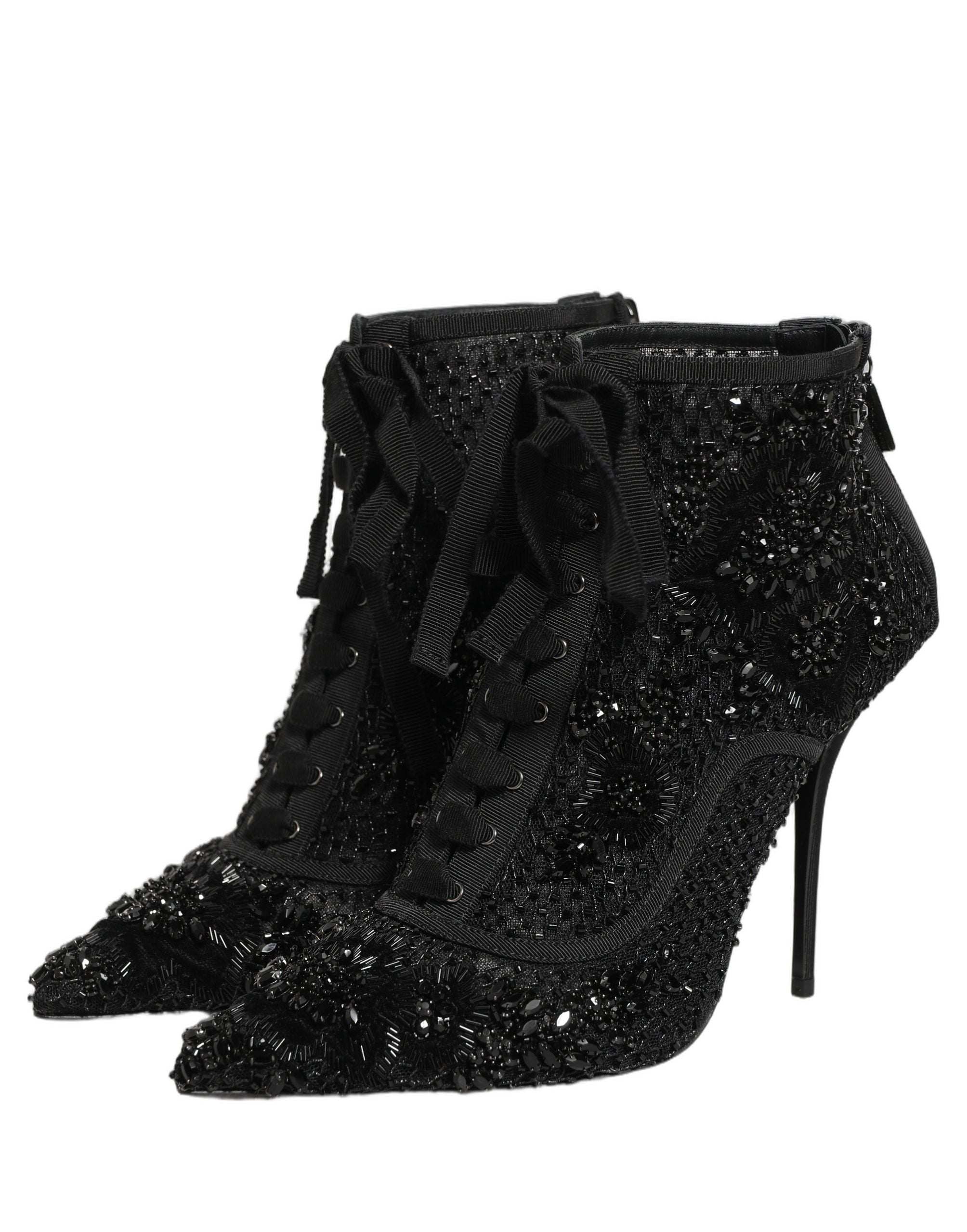 Bottes ankle en mesh noir Dolce & Gabbana avec embellissements, chaussures élégantes et tendance pour femme.