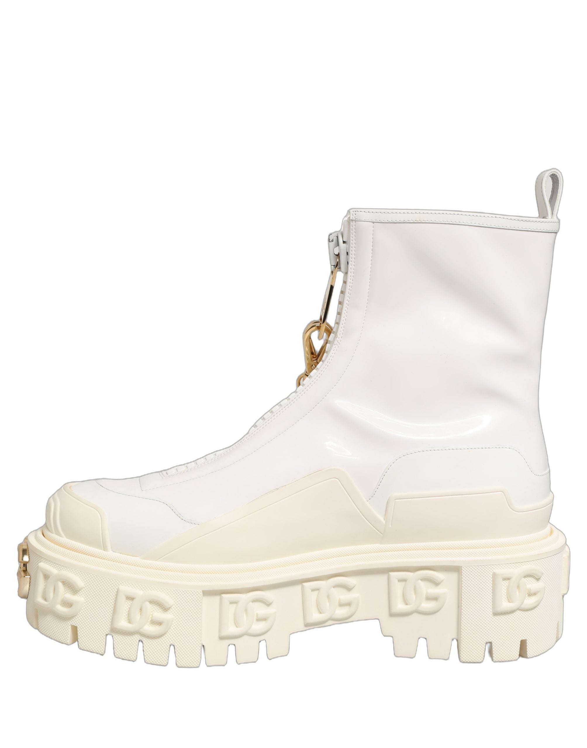 Bottes ankle en cuir blanc avec logo en caoutchouc de Dolce & Gabbana, chaussures élégantes et modernes.