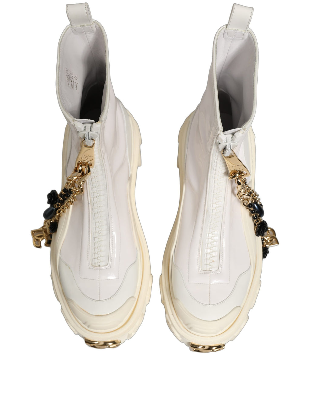 Bottes ankle en cuir blanc et caoutchouc Dolce & Gabbana avec logo, style élégant et moderne.