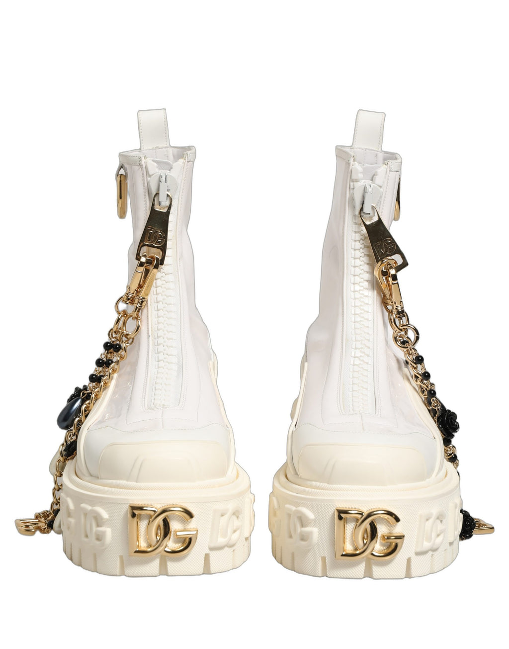 Bottines blanches en cuir et caoutchouc Dolce & Gabbana avec logo, style ankle boots, visible en image 10815654.