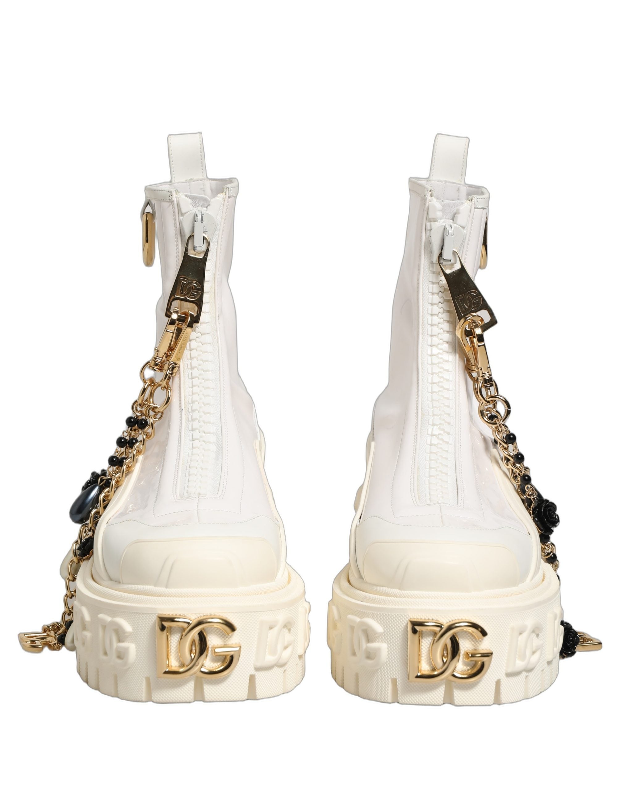 Bottines blanches en cuir et caoutchouc Dolce & Gabbana avec logo, style ankle boots, visible en image 10815654.