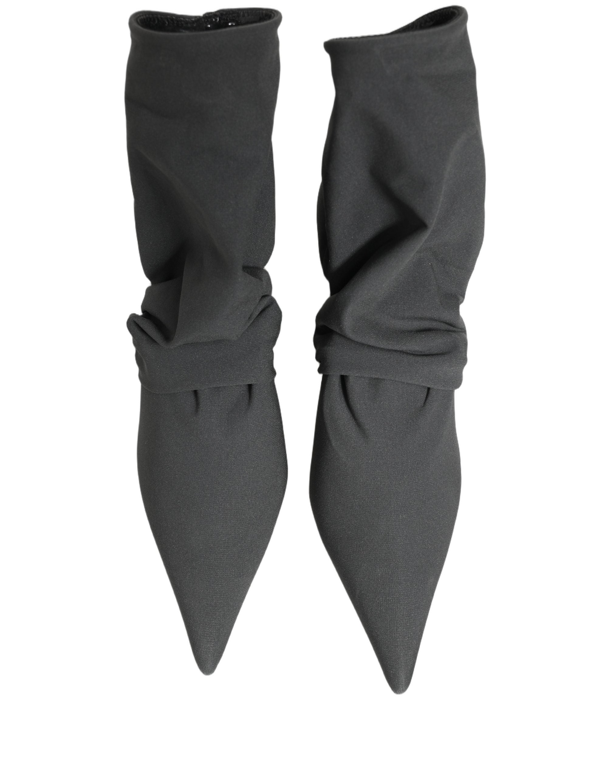 Bottines à talons gris Dolce & Gabbana en coton stretch, style ankle boots, avec semelles élégantes et design sophistiqué.